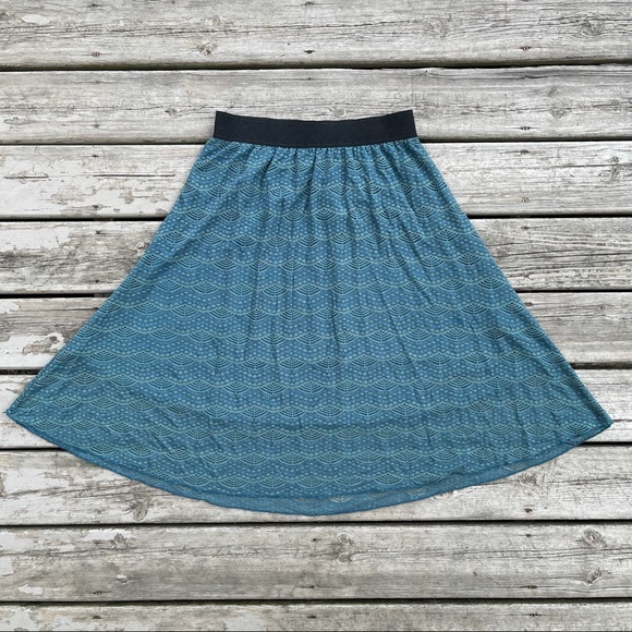 LuLaRoe Lola Dusty Teal Lace Midi Skirt sz Medium